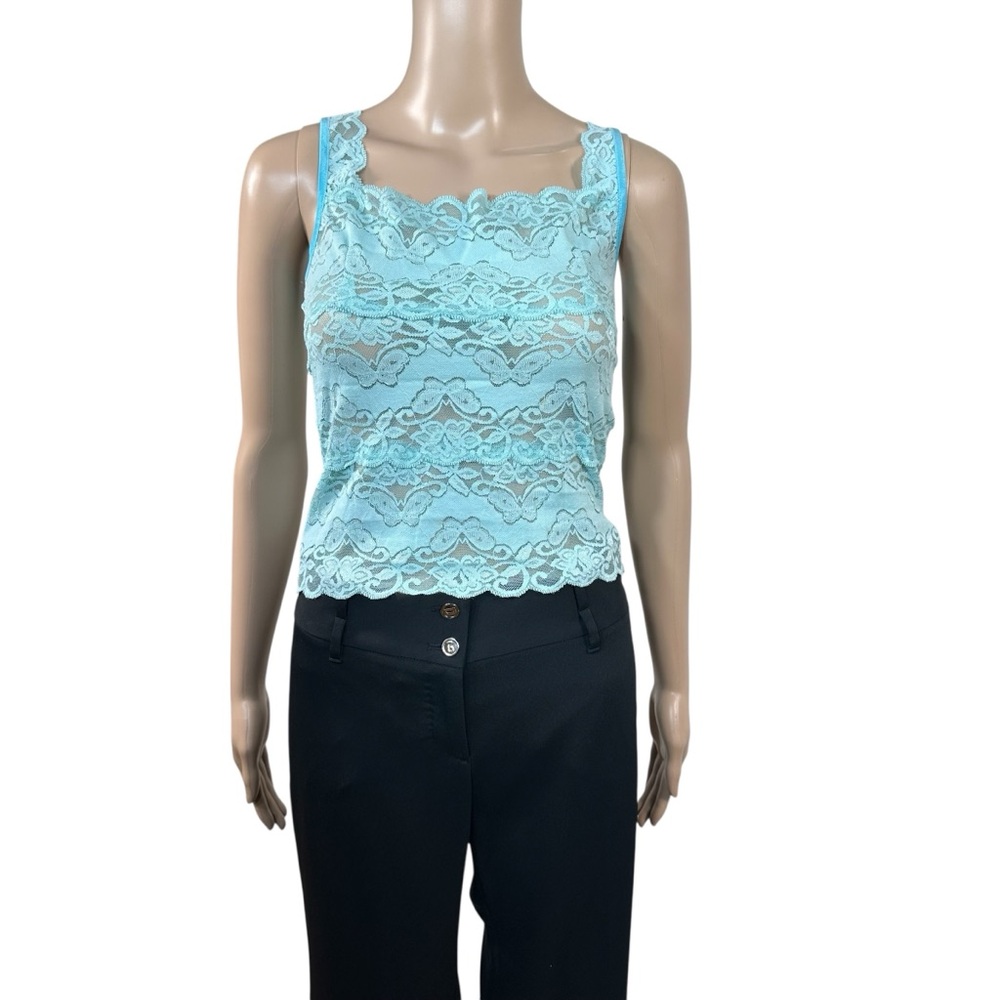 Sabora Aqua Blue Butterfly and Floral Design Lace Tank Top sz L - Picture 4 of 16